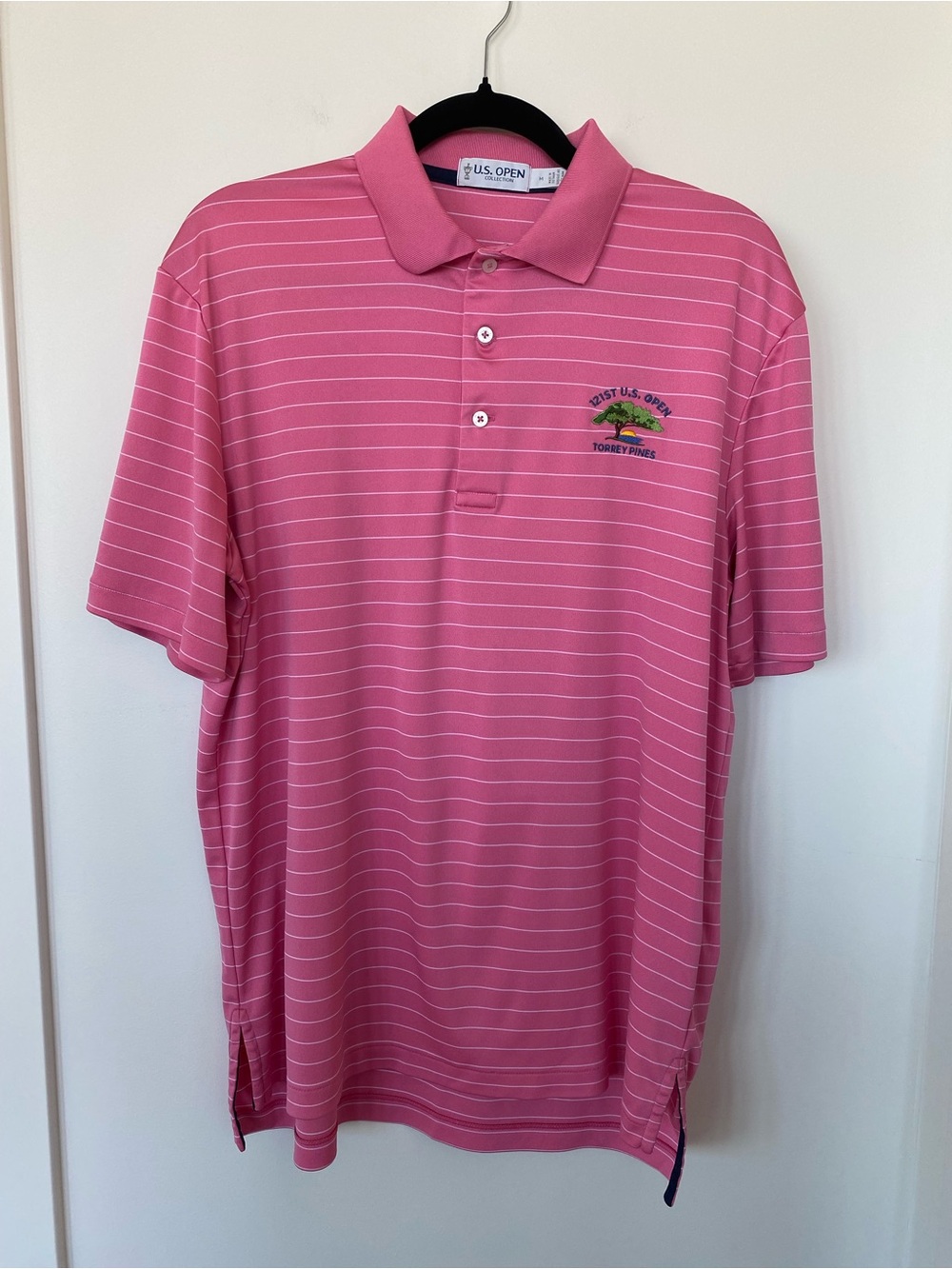 US Open Pink Striped Performance Polo